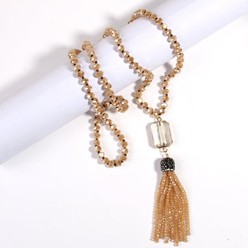 Crystal Glass Necklace Square Glass With Glass Tassel Necklace Sweater Chain