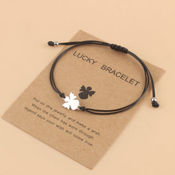 Couple Woven Adjustable Wax Line Stainless Steel Angel Bracelet