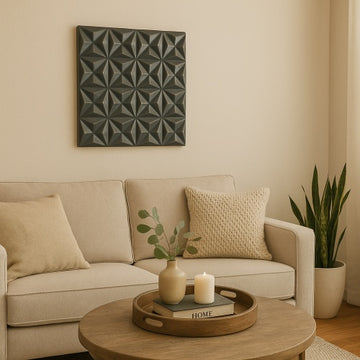 Black Square Shape Handcrafted MDF Wall Decor Elegant Home Accent