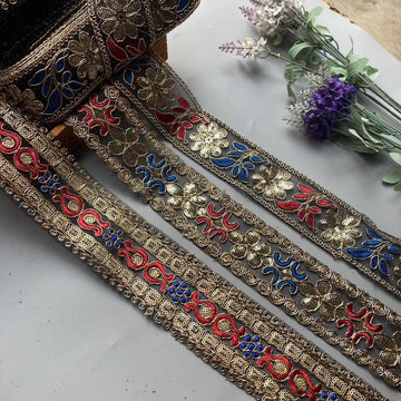 Ethnic Style Sequined Strand Embroidery Lace Bronze Gold Embroidered Accessories