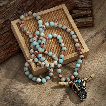 Knotted Spot Drill Cow Head Pendant Necklace Sweater Chain