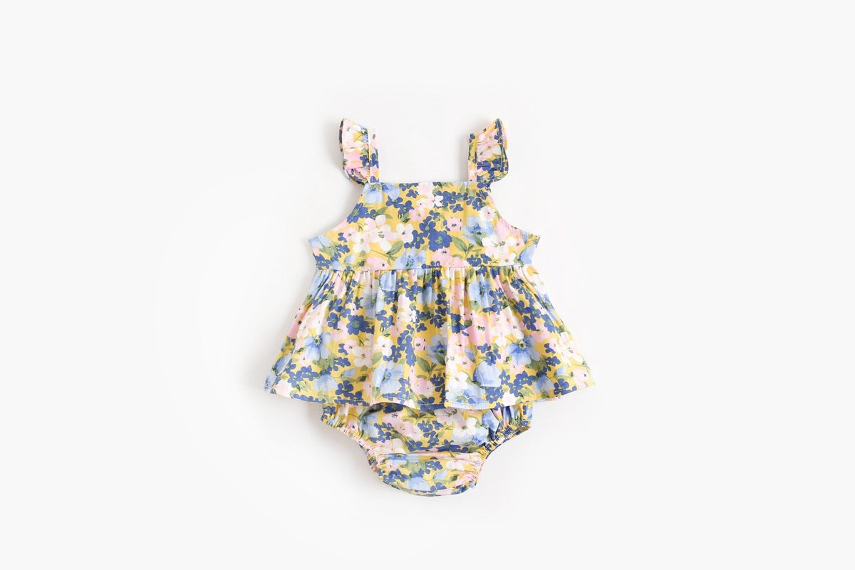 Two-piece Sling Baby Clothing Summer Korean Floral