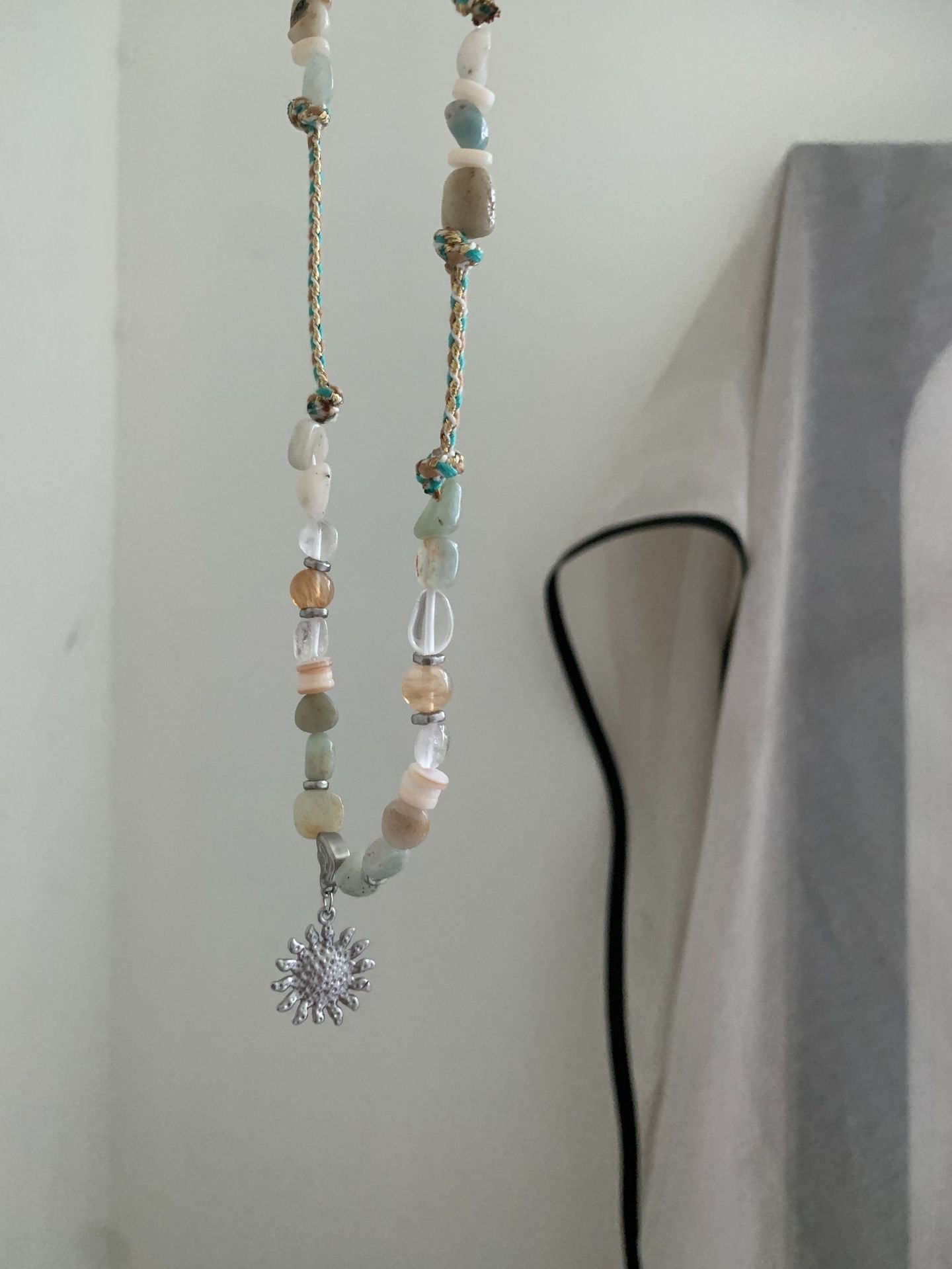 Natural Stone Beaded Necklace Sunrise Pendant Necklace Niche Design