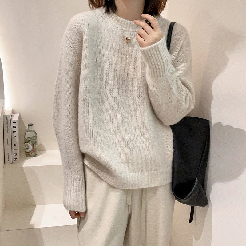 Soft Glutinous Fashion All-match Round Neck Long Sleeve Autumn And Winter