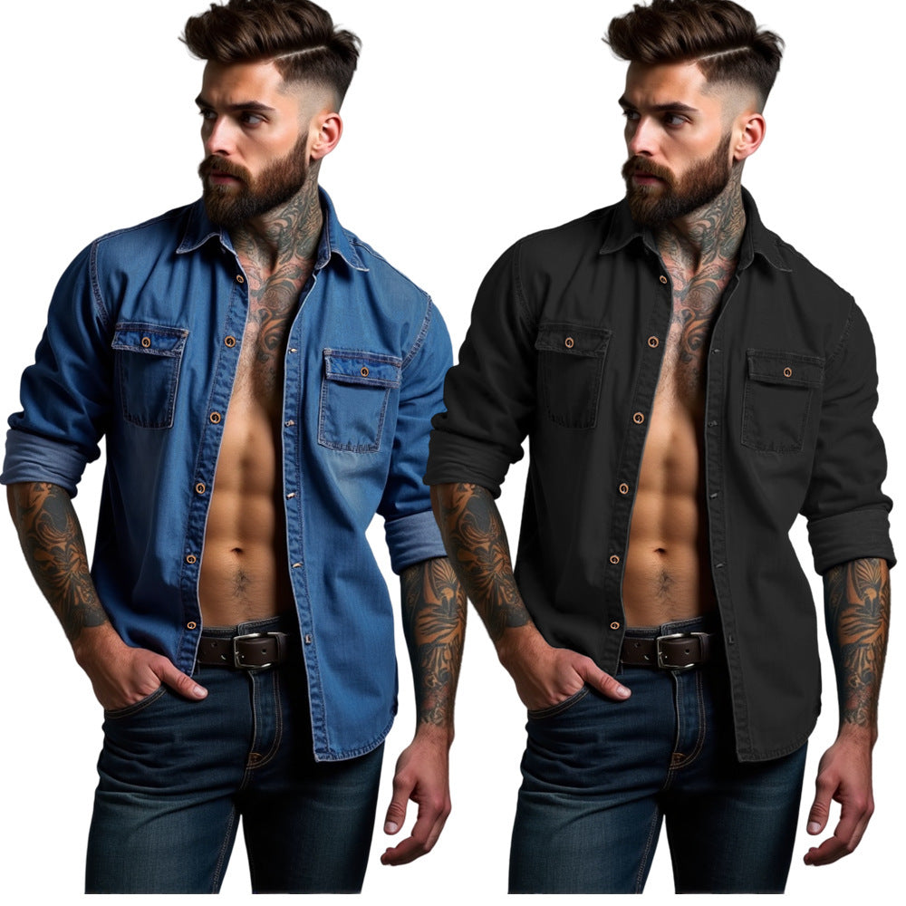 Denim Men's Shirt Spring And Autumn Cardigan Wish Multi-color Multi-size Plus Size