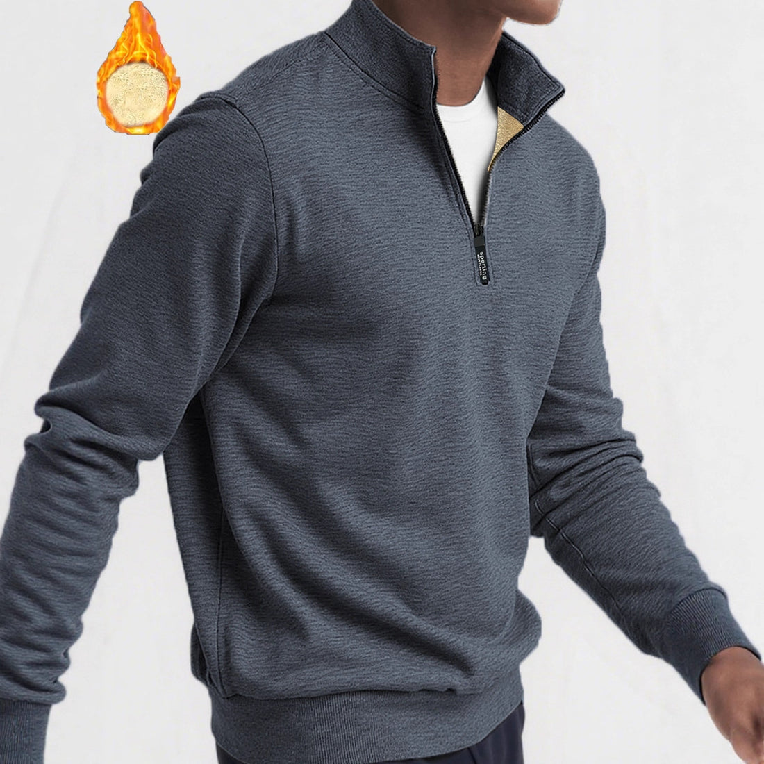 Men's Brushed Hoody Placket Zipper Design Solid Color Turtleneck Coat