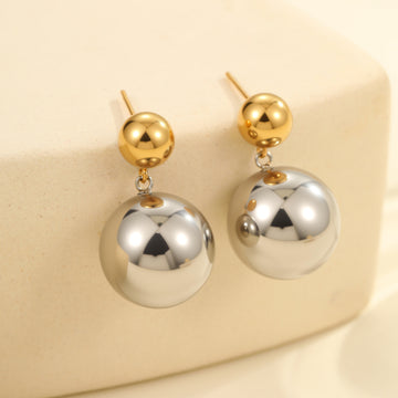 Round Beads Stainless Steel Color-block Ear Stud