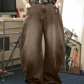 Men's Brown Washed Loose Flared Jeans