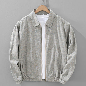 Spring And Autumn Brushed Cotton And Linen Long-sleeved Jacket Men Vintage Zipper
