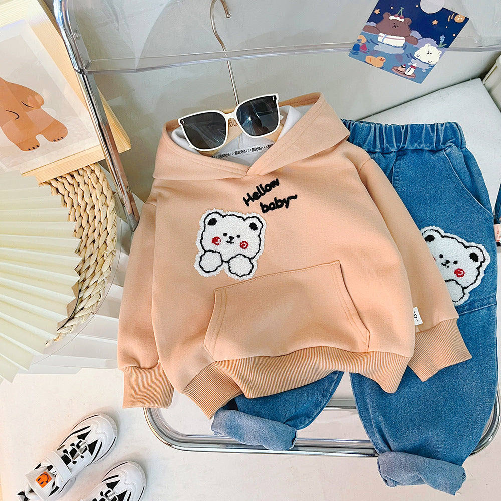 Children's Autumn Clothing Hooded Bear Sweater Pants Two-piece Suit