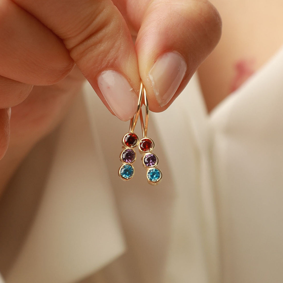 Sterling Silver Colorful Crystals Women's Exquisite Versatile Elegant Earrings