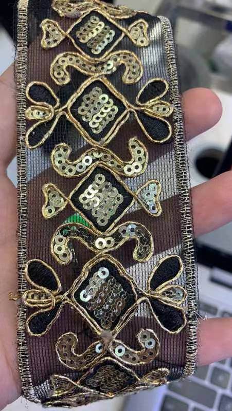 Ethnic Style Sequined Strand Embroidery Lace Bronze Gold Embroidered Accessories