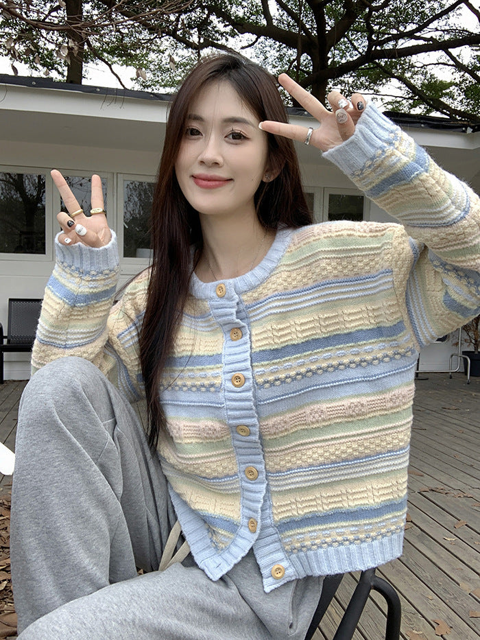 Women's Loose Striped All-matching Knitted Sweater Cardigan Coat