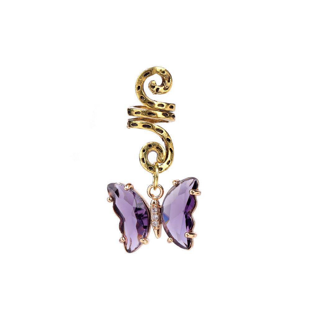 Dirty Braid Hair Buckle Hip Hop Rotating Hair Accessories Butterfly Crystal Pendant