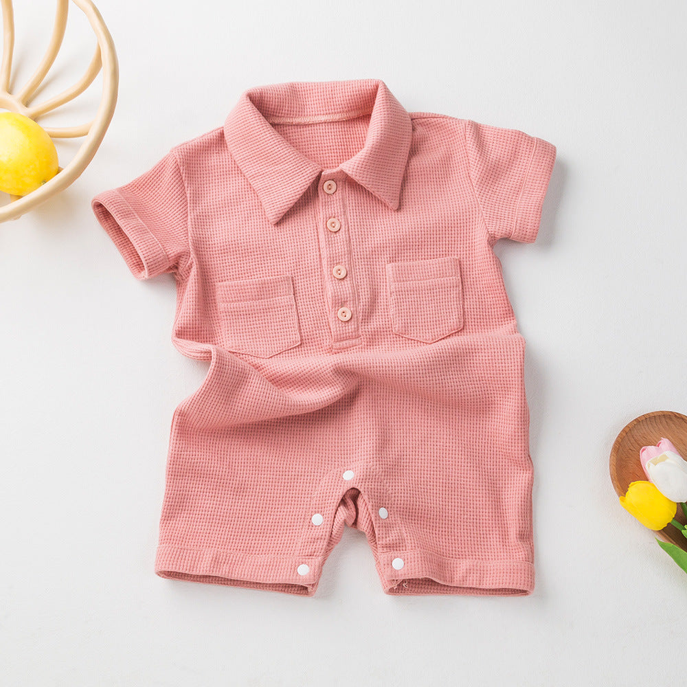 Children's Clothing Short Sleeved Kazakhstan Romper Korean Waffle Triangle Rompers