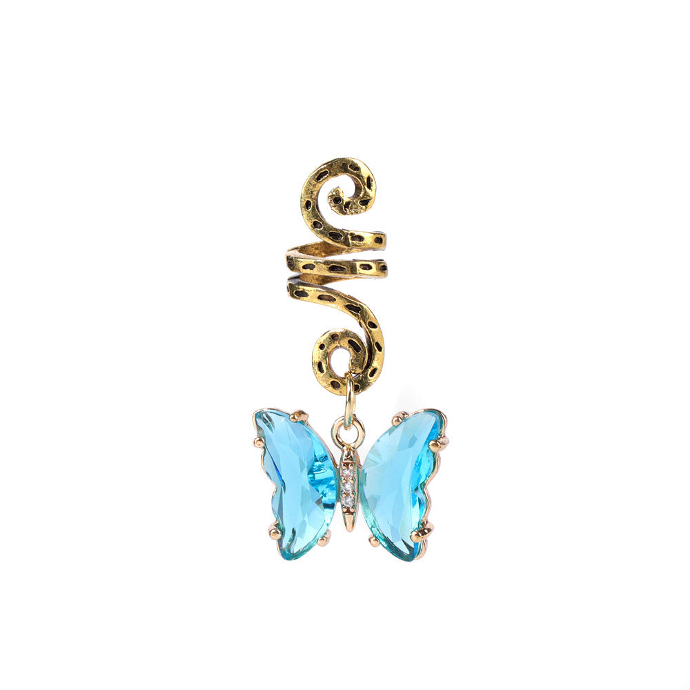 Dirty Braid Hair Buckle Hip Hop Rotating Hair Accessories Butterfly Crystal Pendant