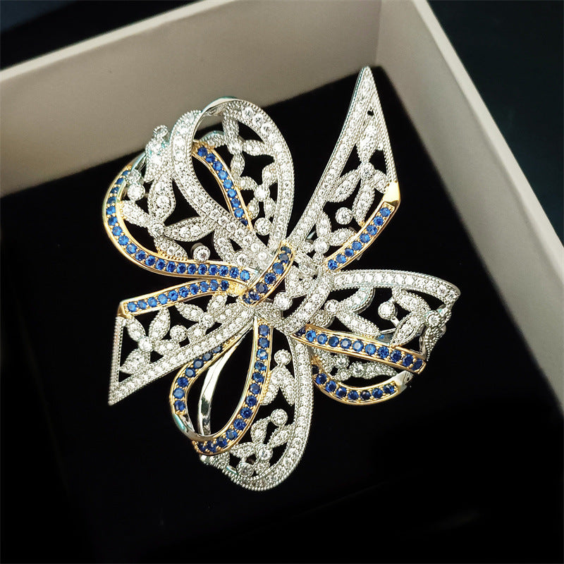 Zircon Classic Bow Brooch Women's All-match Suit Accessories Coat Pin