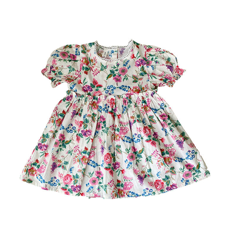 Children's Clothing Girl Princess Rose Flower Short Sleeve Dress