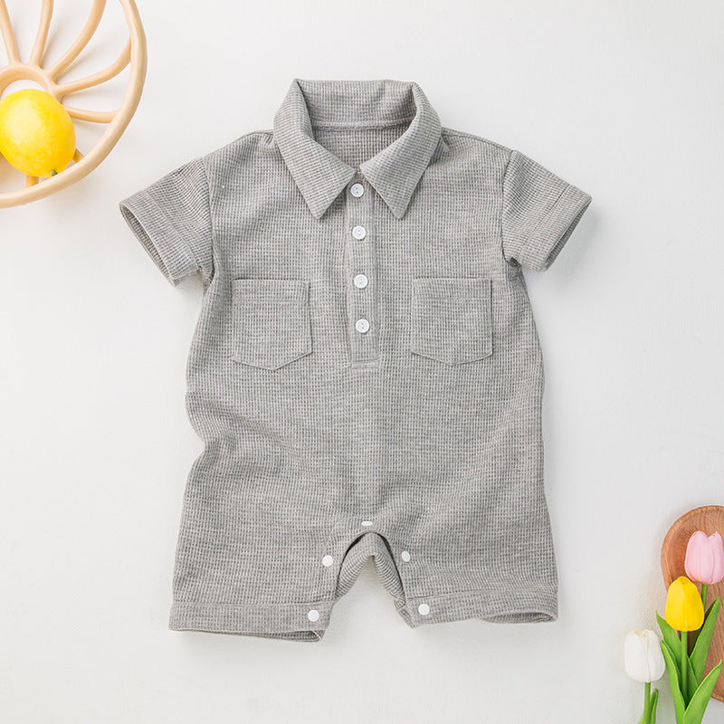 Children's Clothing Short Sleeved Kazakhstan Romper Korean Waffle Triangle Rompers