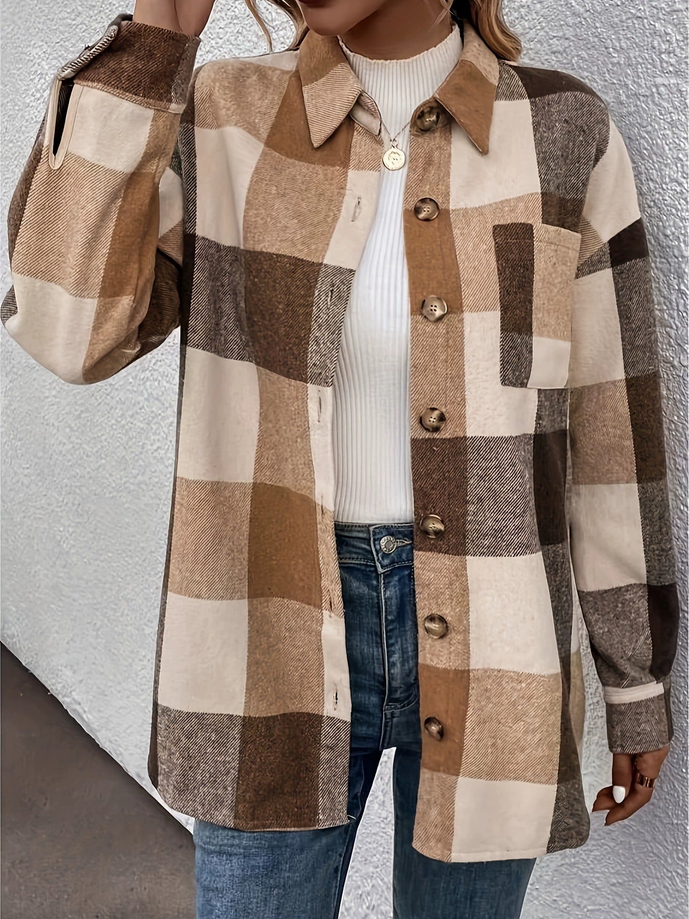 Women's Casual Brushed Plaid Single-breasted Lapel Casual Shirt