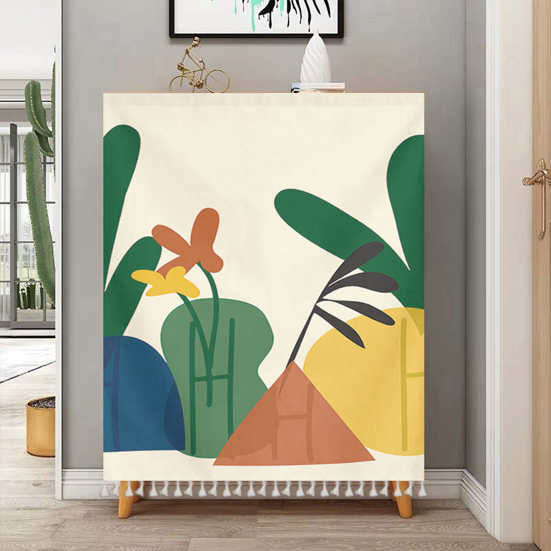 Cartoon Print Cabinet Curtains With Tassels Wardrobe Clothes Home Decor