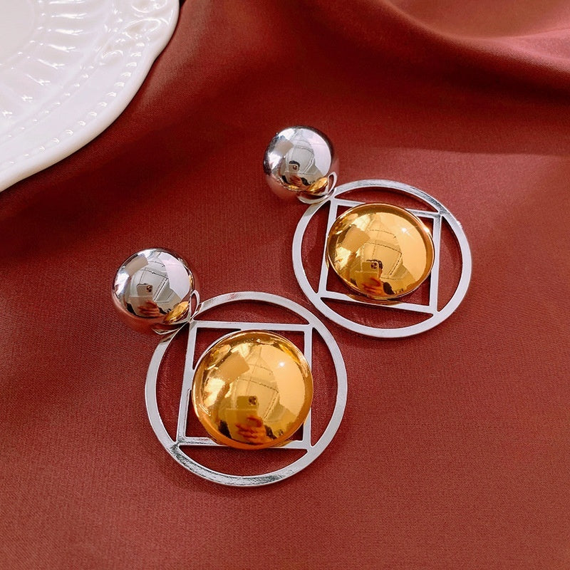 Round Special-interest Design High-grade Earrings Temperament Contrast Color