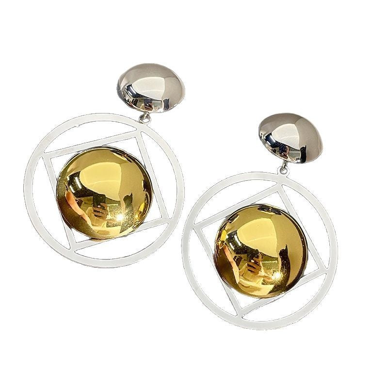 Round Special-interest Design High-grade Earrings Temperament Contrast Color