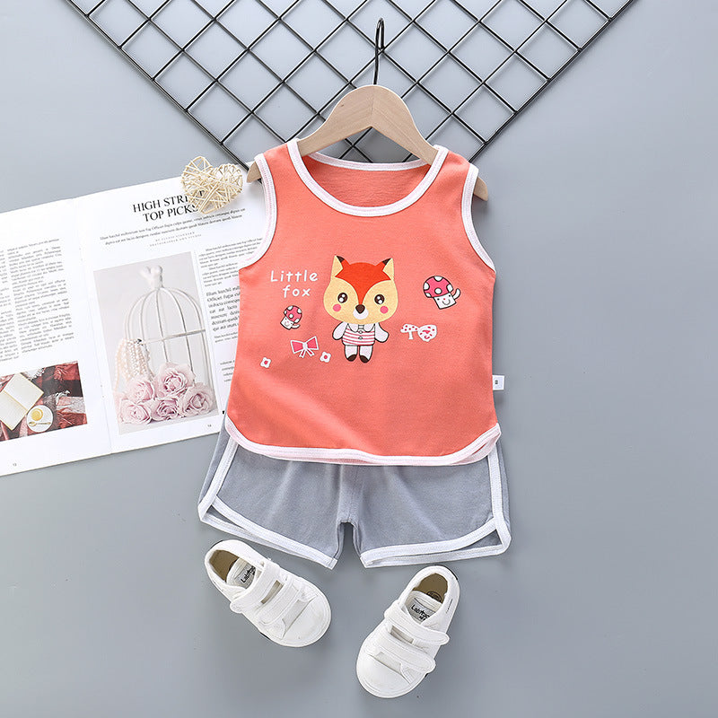 Sports Pure Cotton Girls Casual Fashion Suit Korean Children's Clothing