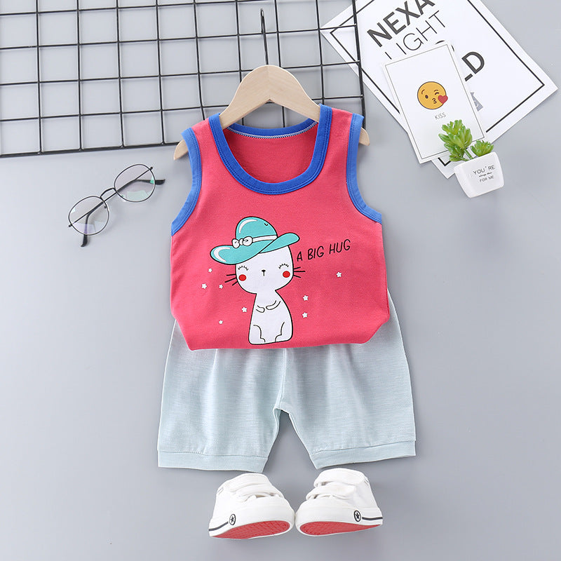 Sports Pure Cotton Girls Casual Fashion Suit Korean Children's Clothing