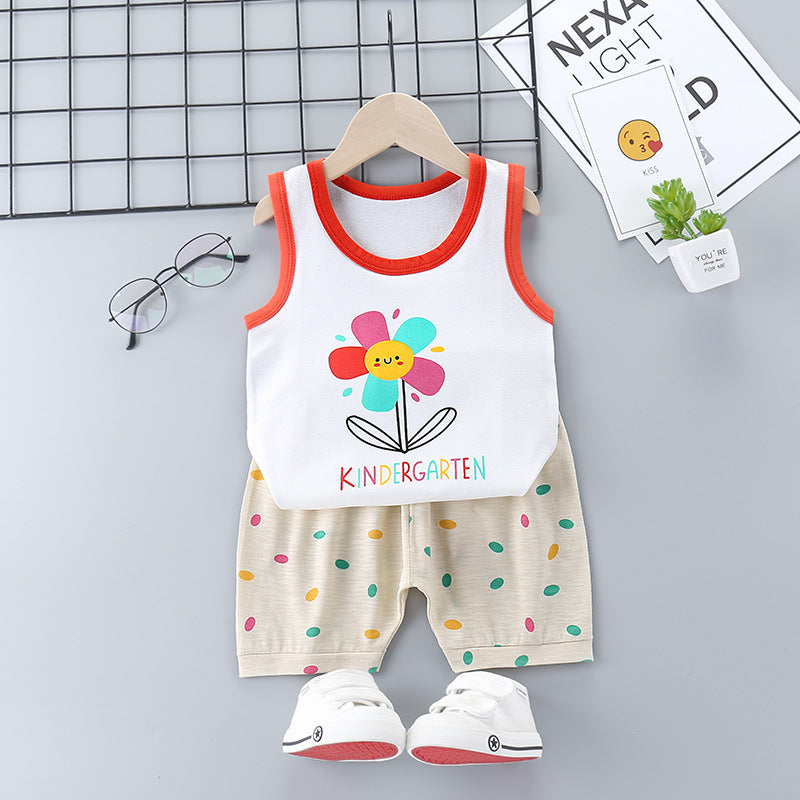 Sports Pure Cotton Girls Casual Fashion Suit Korean Children's Clothing