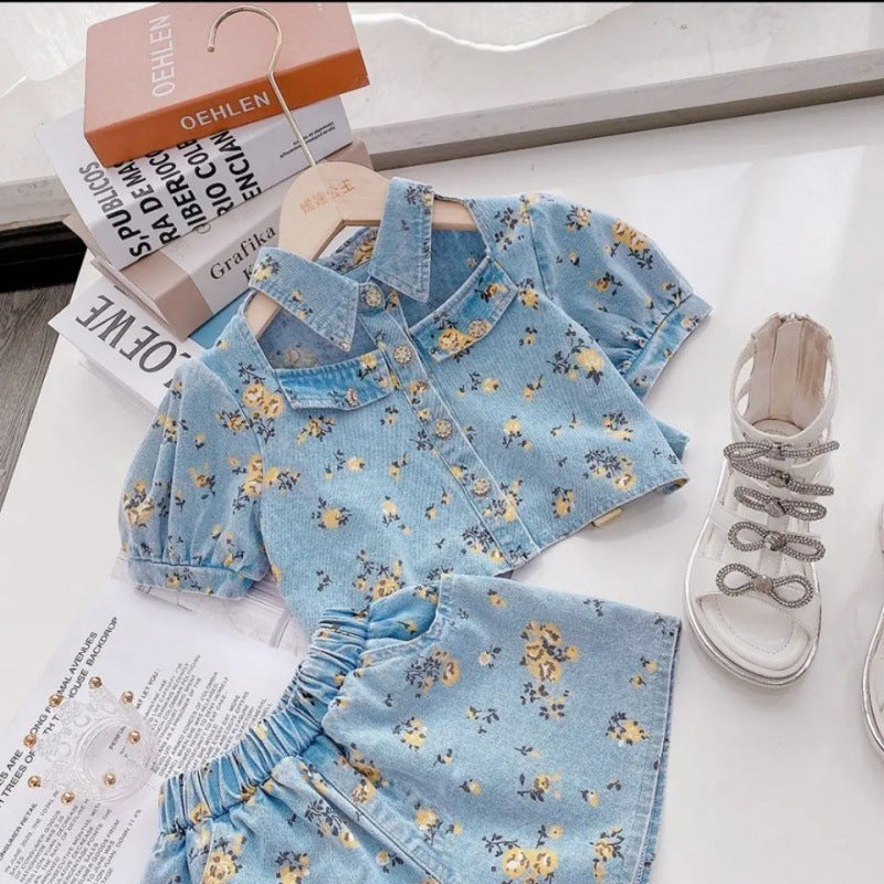 Children's Summer Children's Clothing, Girls' Denim Clothes, Two-piece Suit