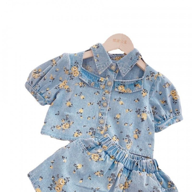 Children's Summer Children's Clothing, Girls' Denim Clothes, Two-piece Suit