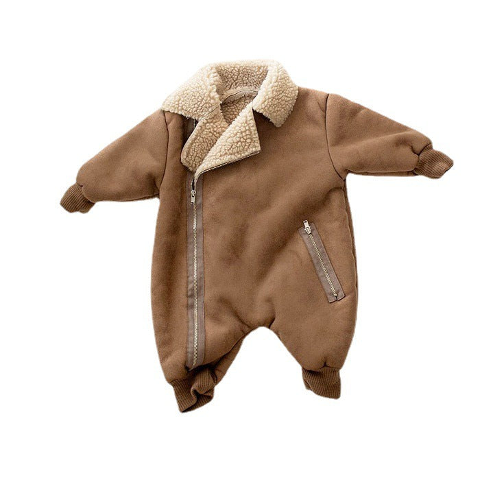 Korean Style Children's Clothing Baby Single-layer Fleece-lined Romper Thickened