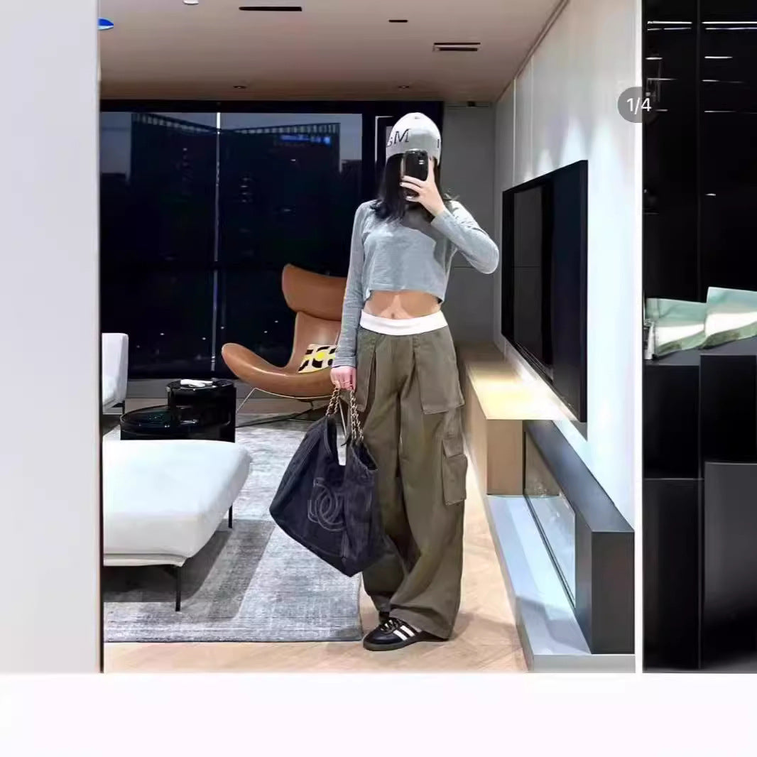 Elastic Waistband American Workwear Loose All-matching Straight Hot Girl Trousers