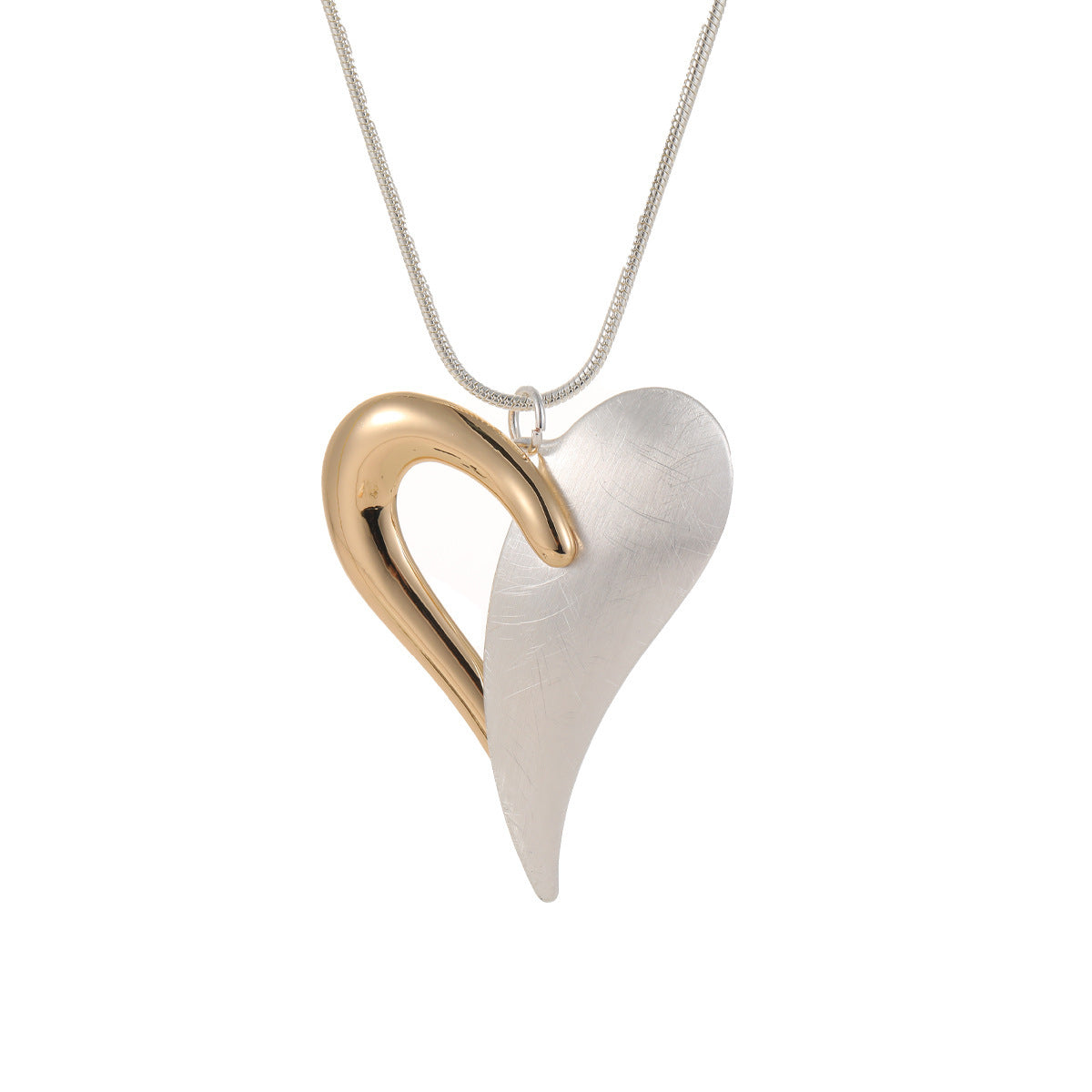 Two-color Hollow Geometry Heart-shaped Women's Simple Advanced Photosensitive Surface Brushed Heart-shaped Necklace