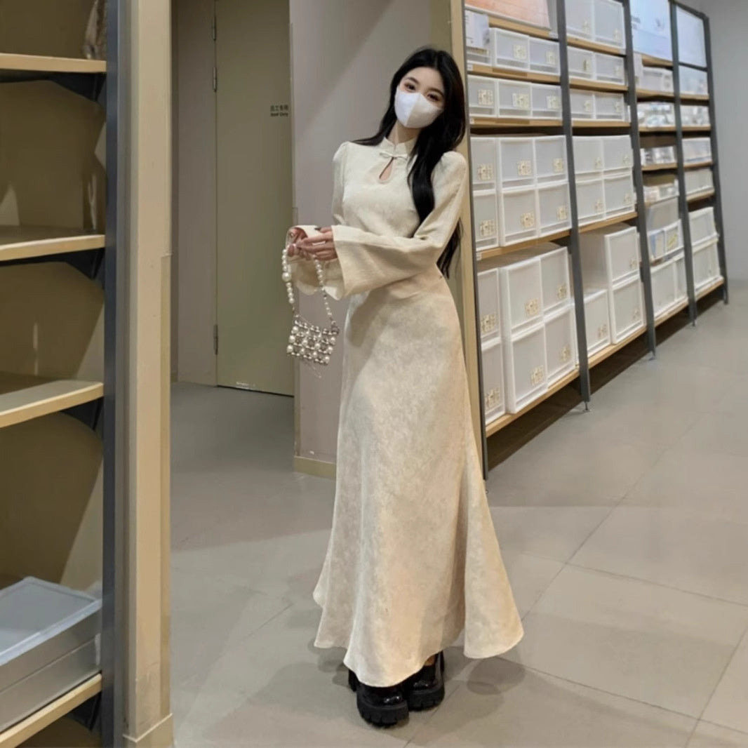 Plus Size Cheongsam Dress Women's Black Dress Plump Girls Waist-tight Draping Effect Skirt