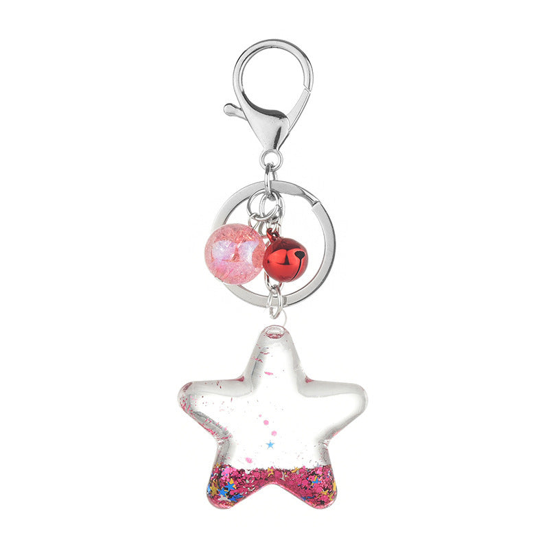 Acrylic Key Chain Five-pointed Star Oil Keychain Liquid Quicksand Pendant Bag Accessories