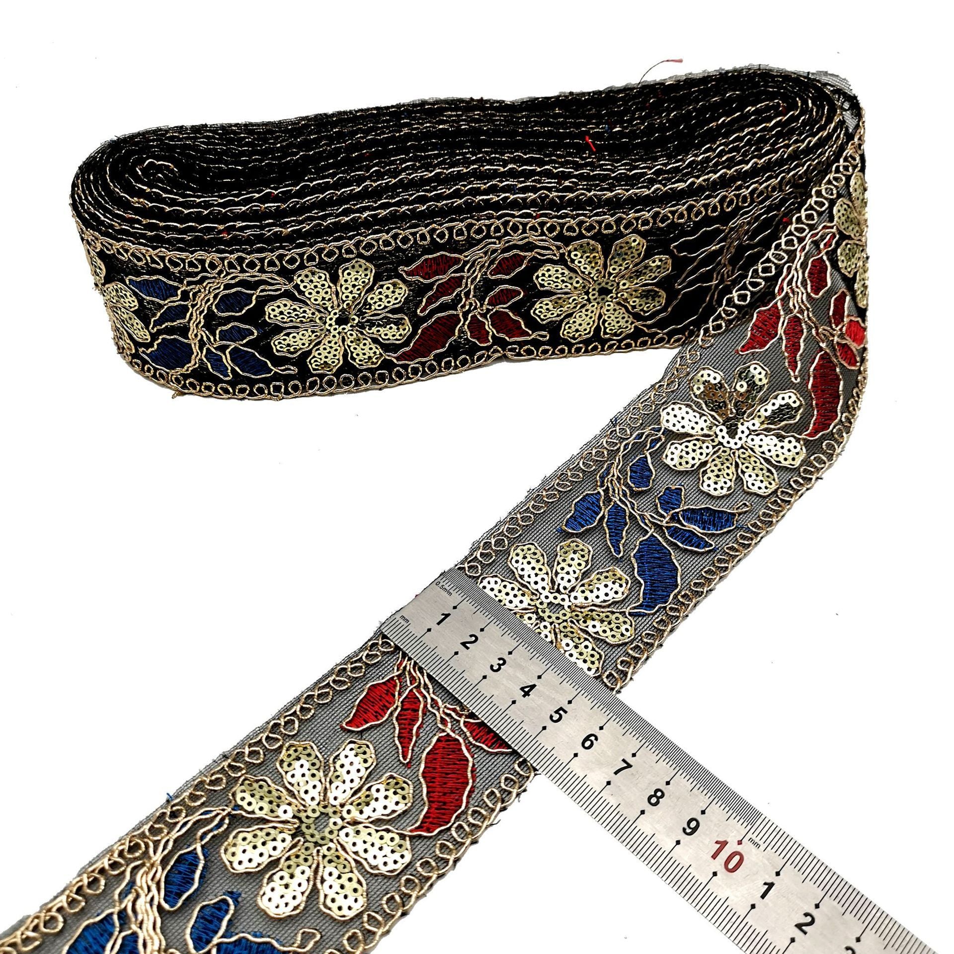 Ethnic Style Sequined Strand Embroidery Lace Bronze Gold Embroidered Accessories