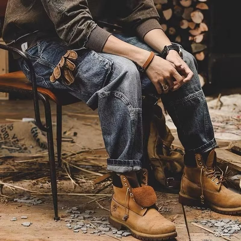 Multi-pocket Straight-leg Trousers Retro Plus Size Pants Cropped