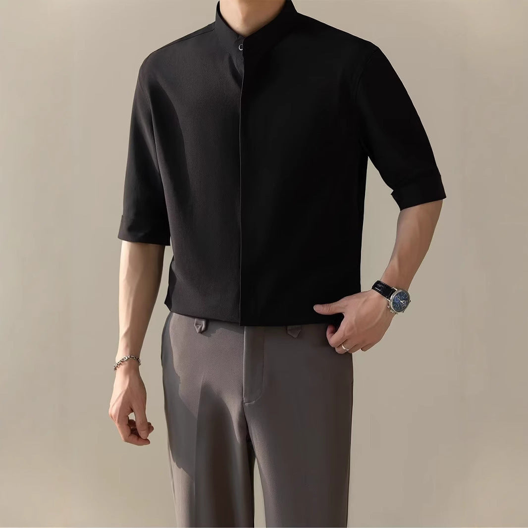 Thin Stand Collar Short Sleeve Shirt Men's Half Sleeve Shirt