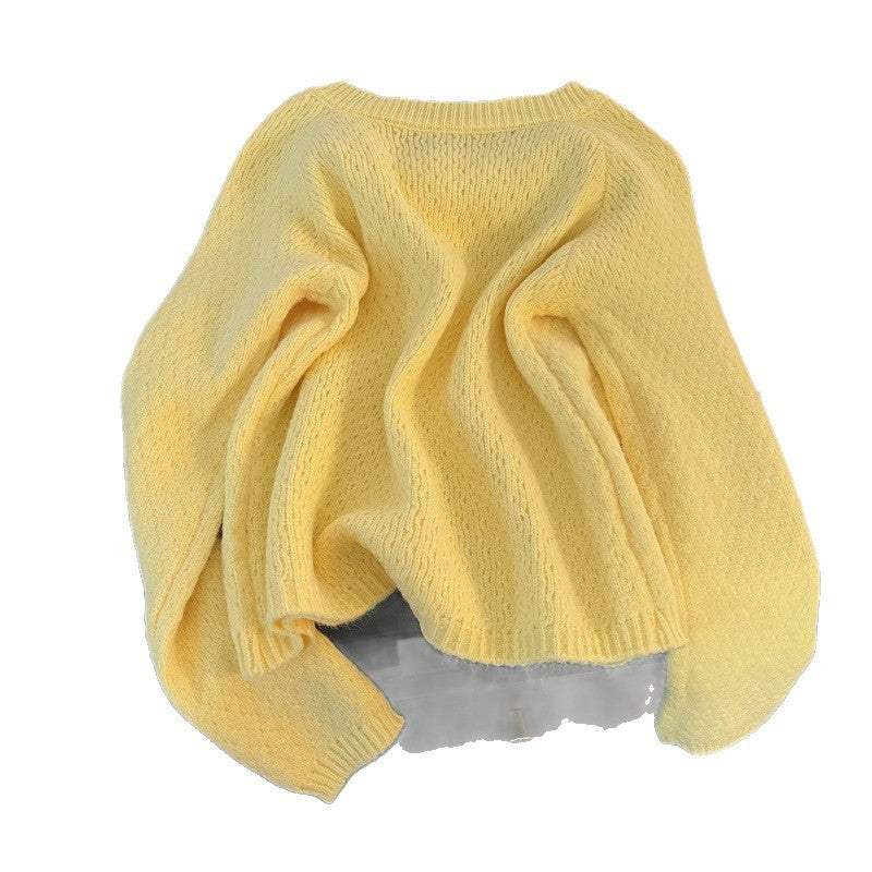 Women's Solid Color Loose-fitting Versatile Soft Yellow Sweater Coat