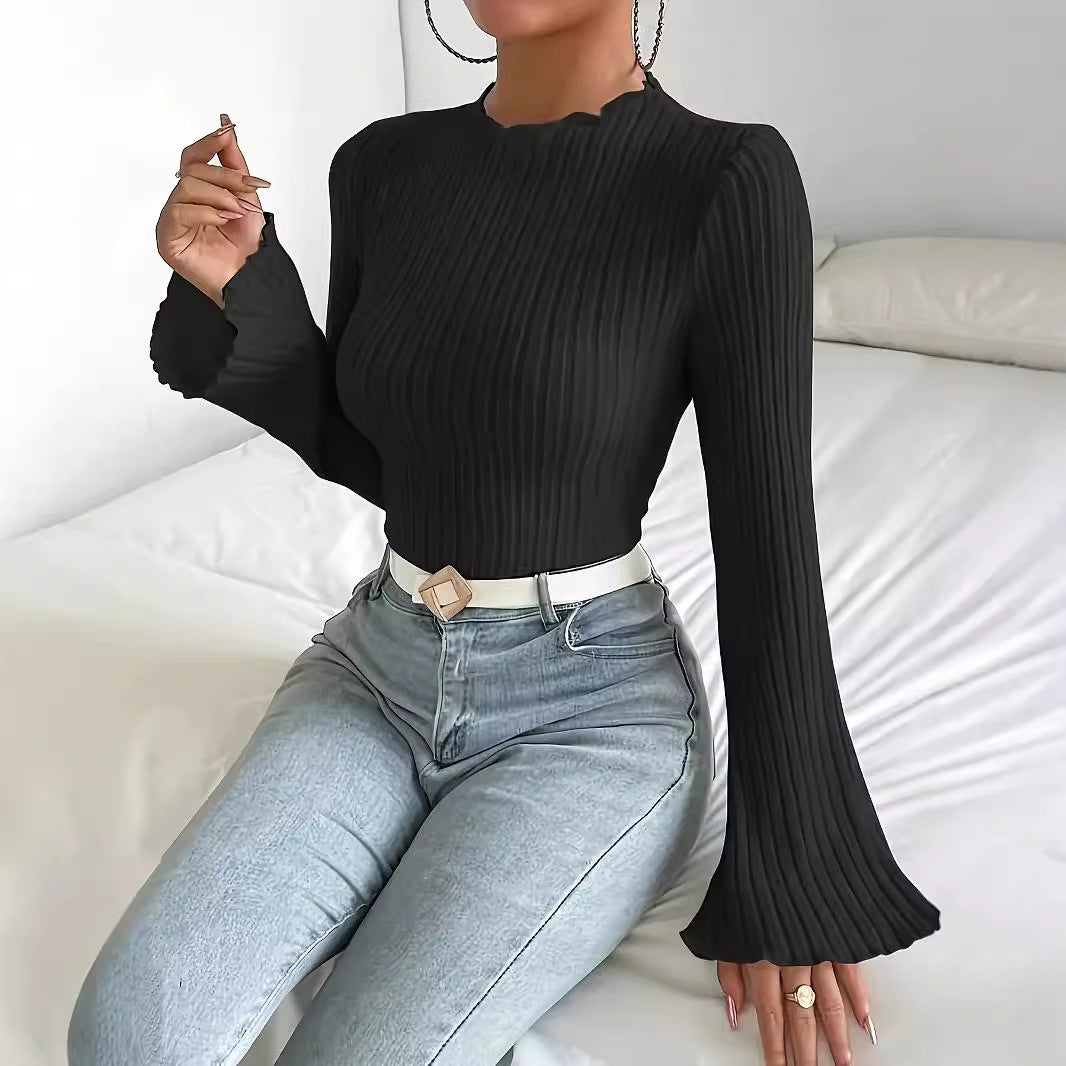 Women's Casual Ribbed Elegant Long-sleeved Top