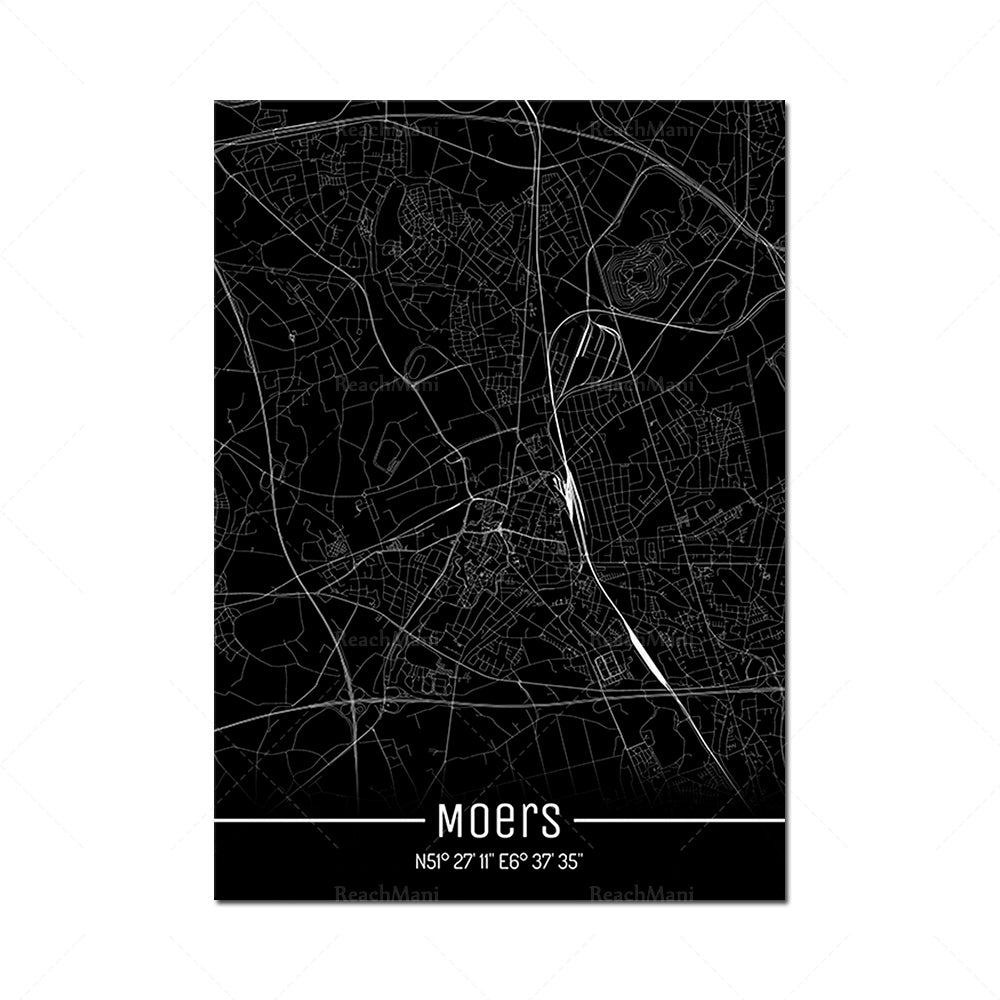 Map Black Line Poster Canvas Painting Home Decor Wall Art