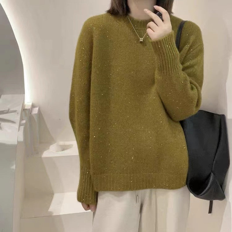 Soft Glutinous Fashion All-match Round Neck Long Sleeve Autumn And Winter