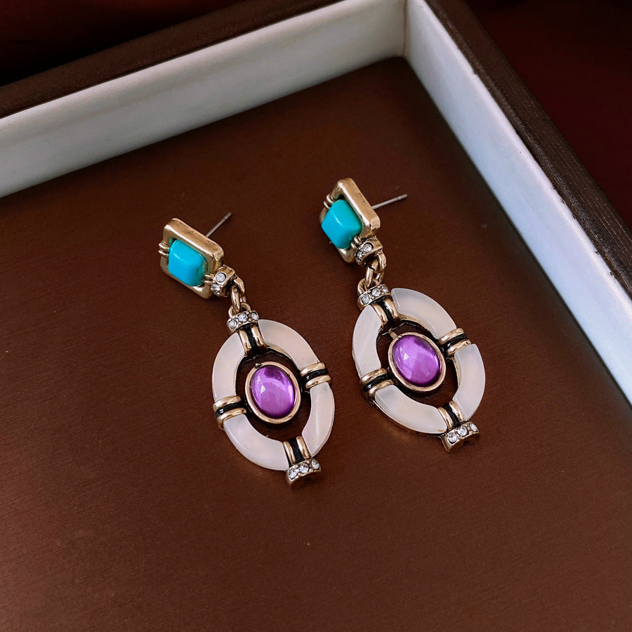Diamond Oval Pendant Earrings Exquisite Clavicle Necklace Jewelry Suit
