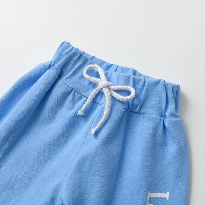 New Children's Summer Clothing Letter Printing Blue And White