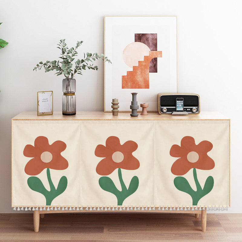 Cartoon Print Cabinet Curtains With Tassels Wardrobe Clothes Home Decor