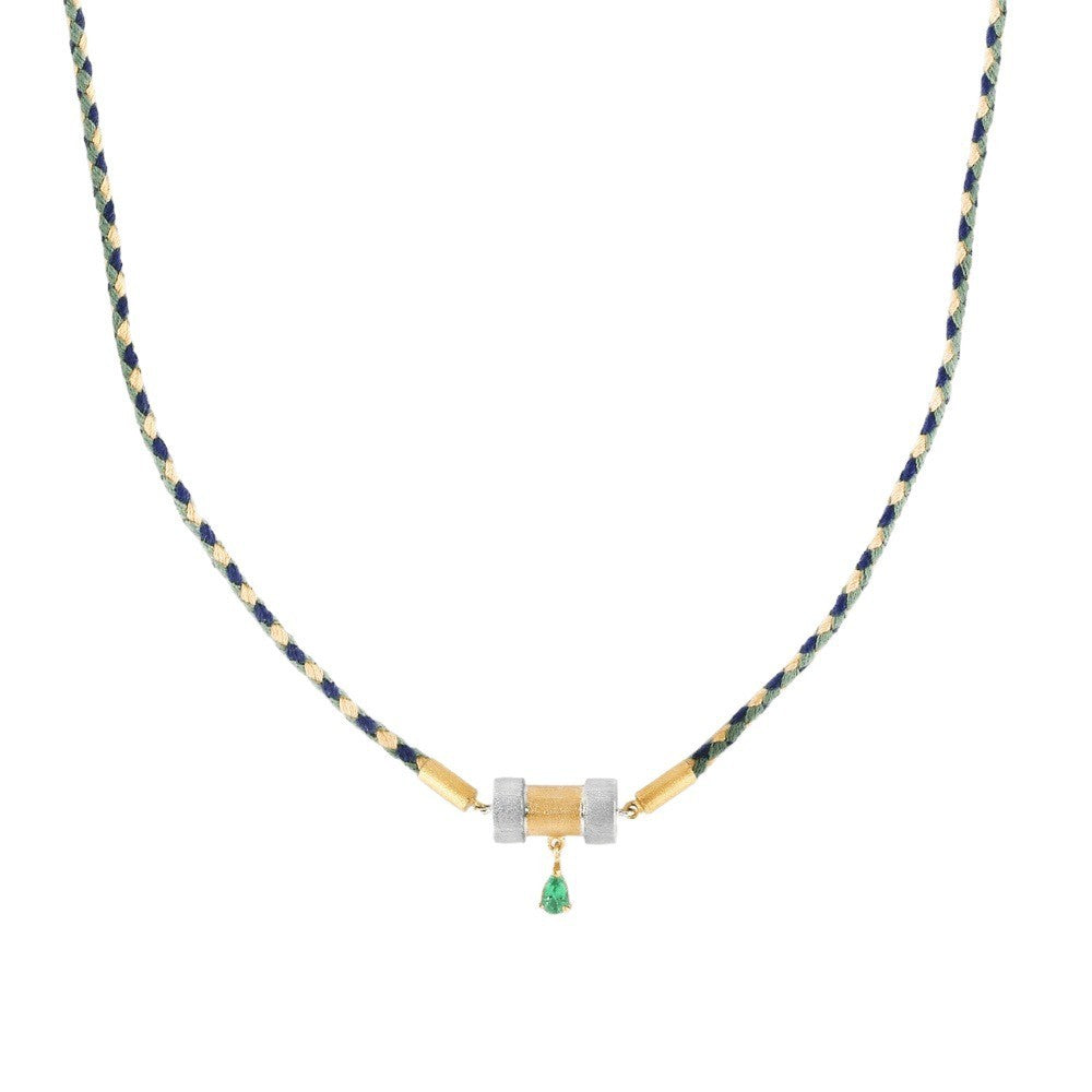 Braid Rope Emerald Pendant Twin Necklace