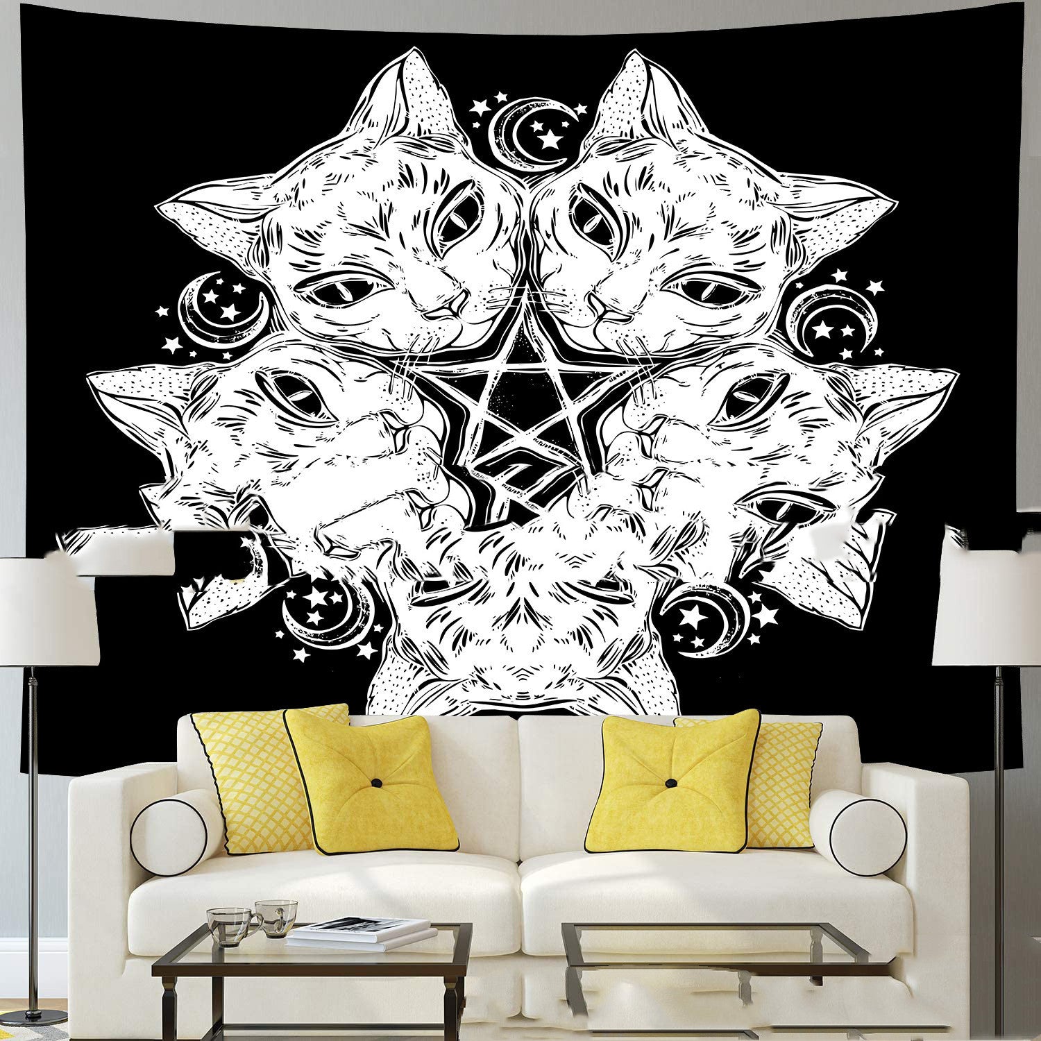 Magic Tapestry Hippie Cat Home Decor Black Cat Head Star