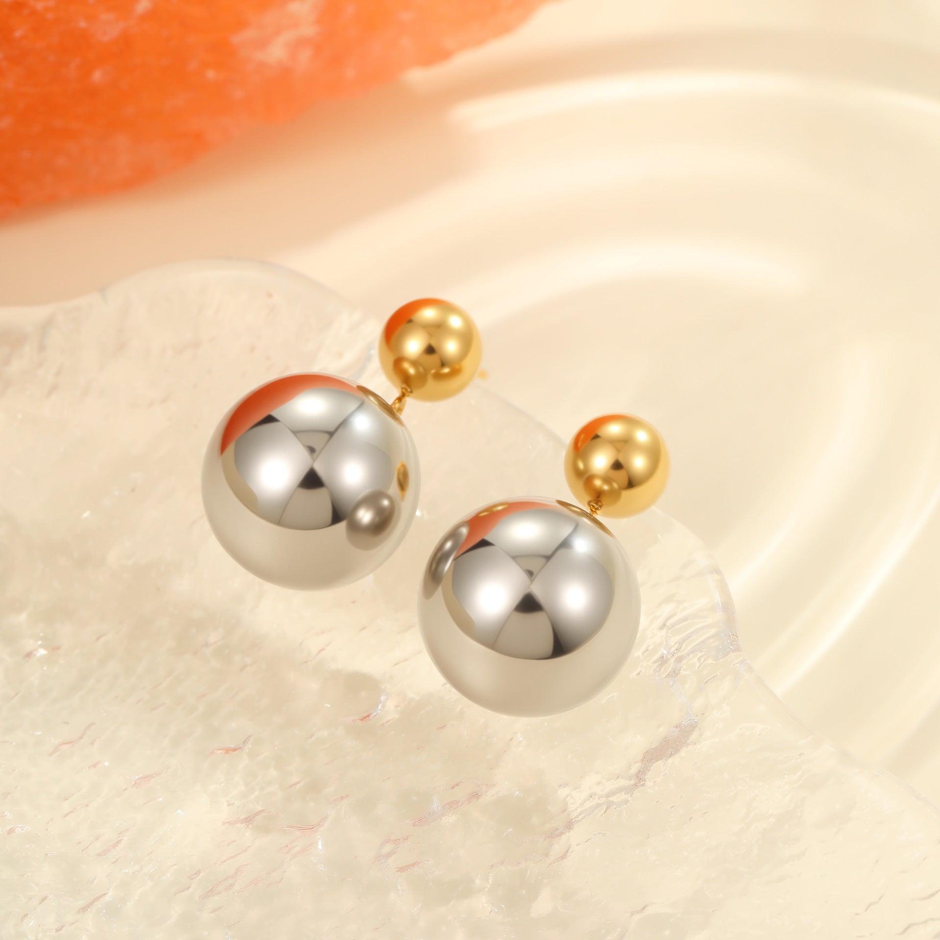 Round Beads Stainless Steel Color-block Ear Stud